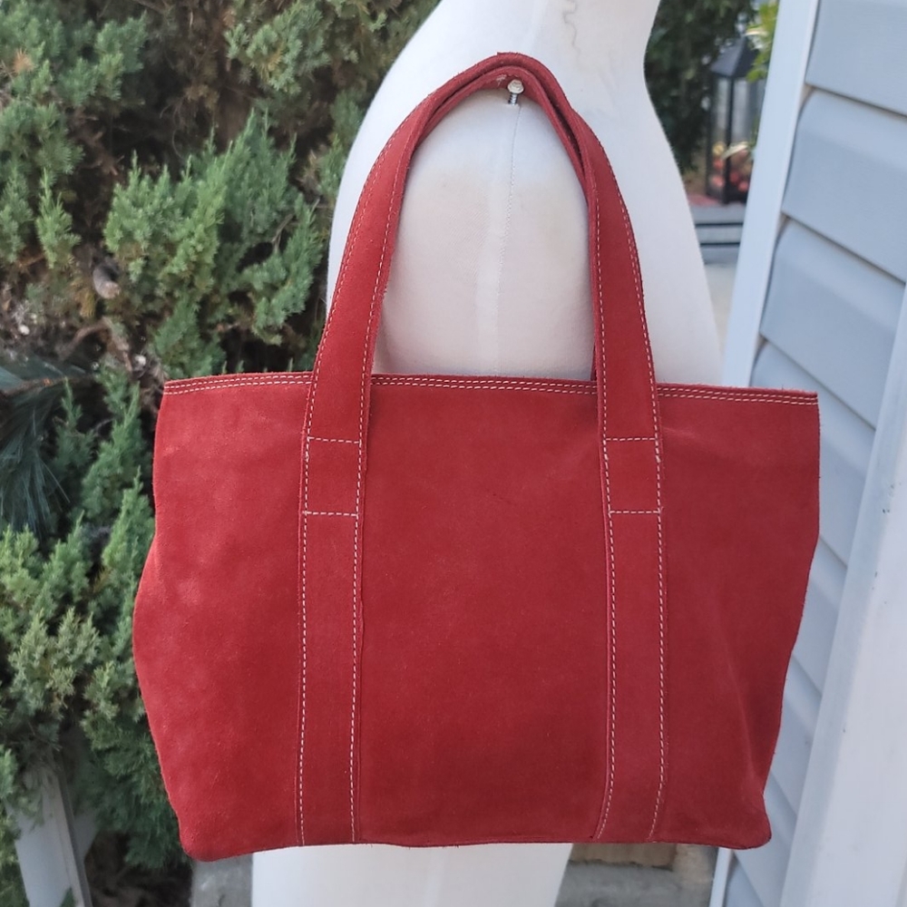 Banana Republic Red Suede Satchel Tote Bag Purse